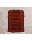Vintage Reddish Brown Lacquer Woven Rattan Picnic Basket with Bamboo Handle