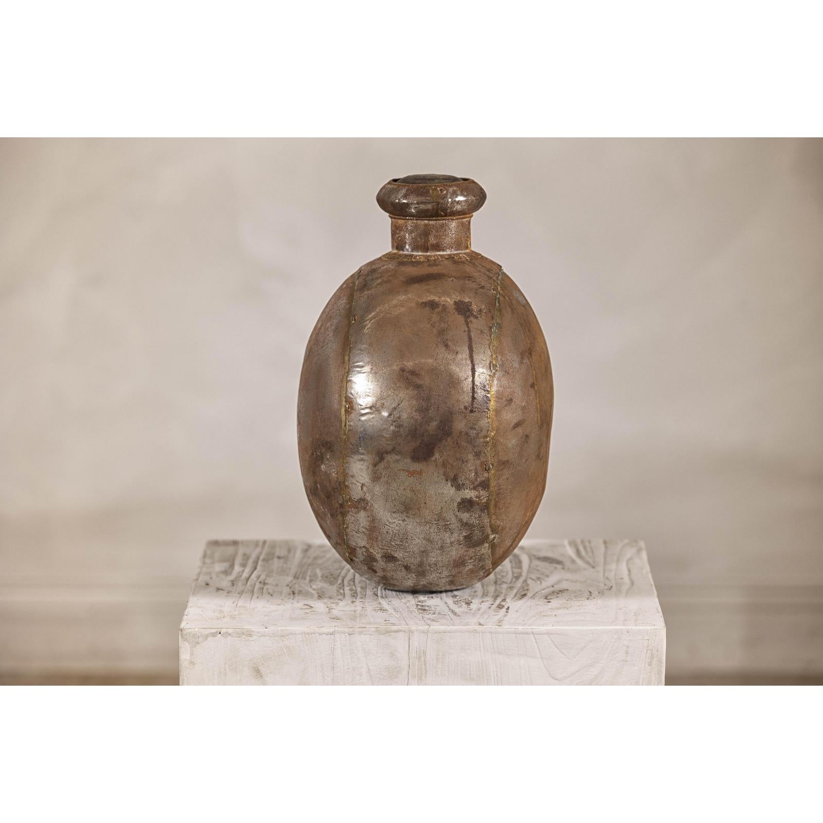 Antique Metal Surahi Decorative Water Vessel, Early 20th Century