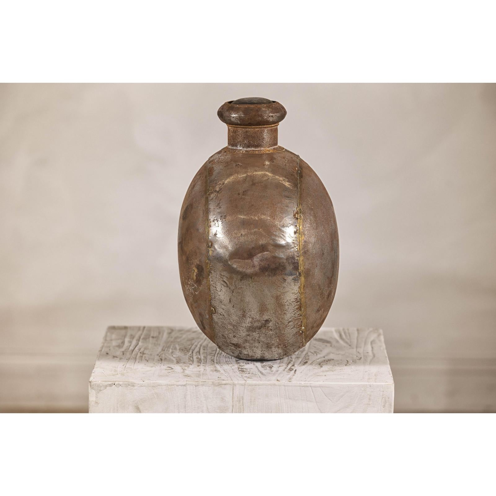 Antique Metal Surahi Decorative Water Vessel, Early 20th Century