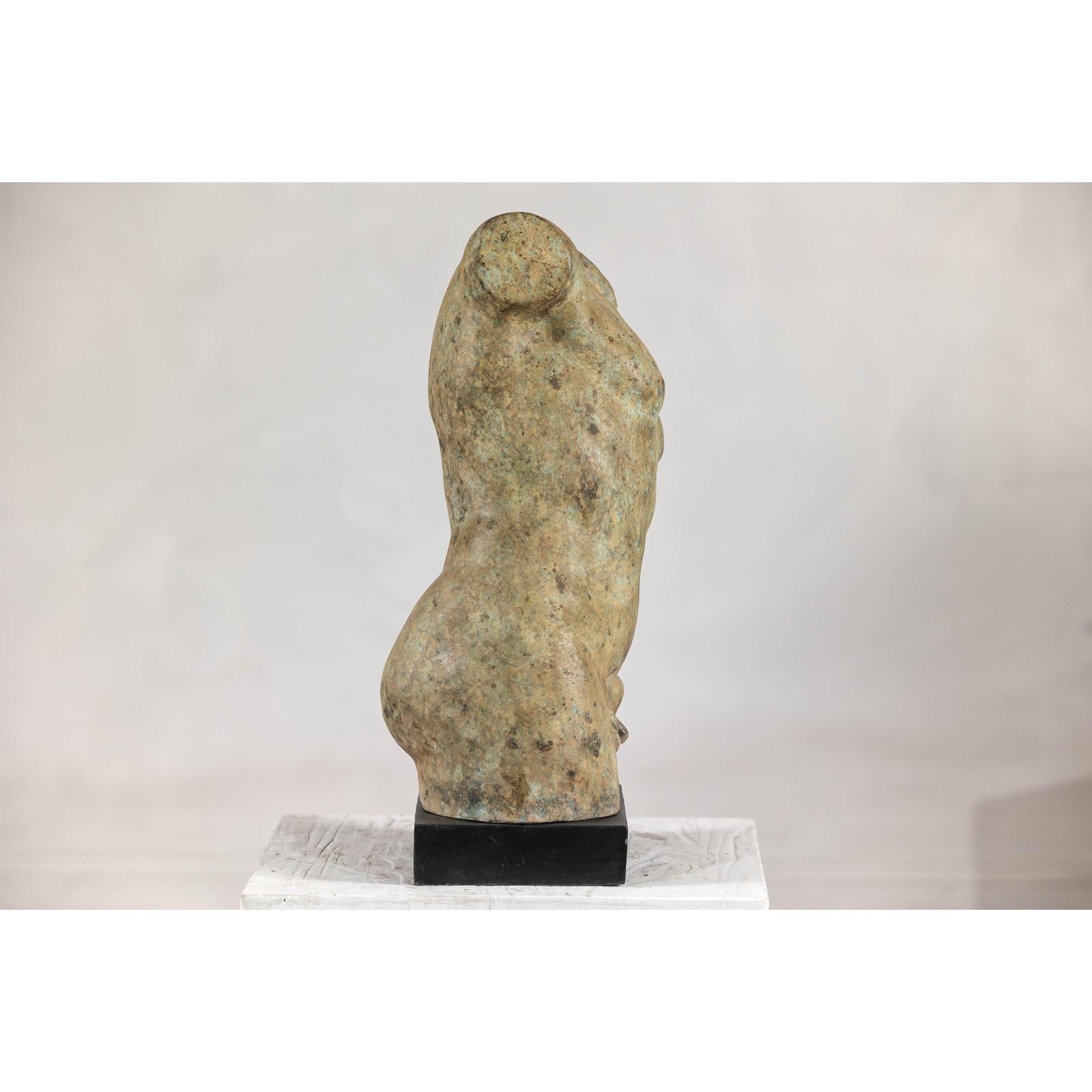 Greco Roman Inspired Classical Bronze Torso Sculpture with Verdigris Patina