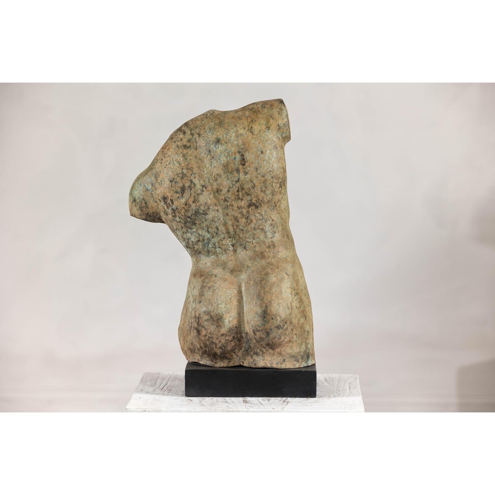 Greco Roman Inspired Classical Bronze Torso Sculpture with Verdigris Patina