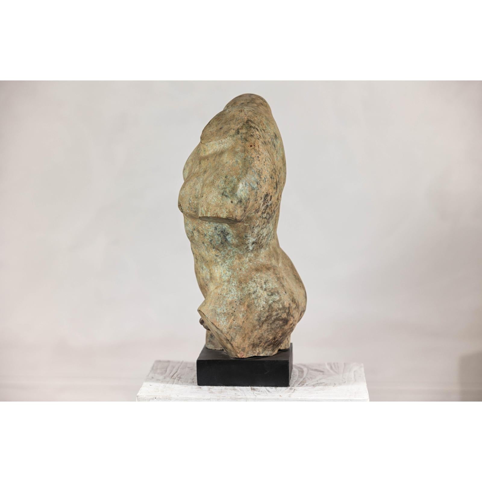 Greco Roman Inspired Classical Bronze Torso Sculpture with Verdigris Patina