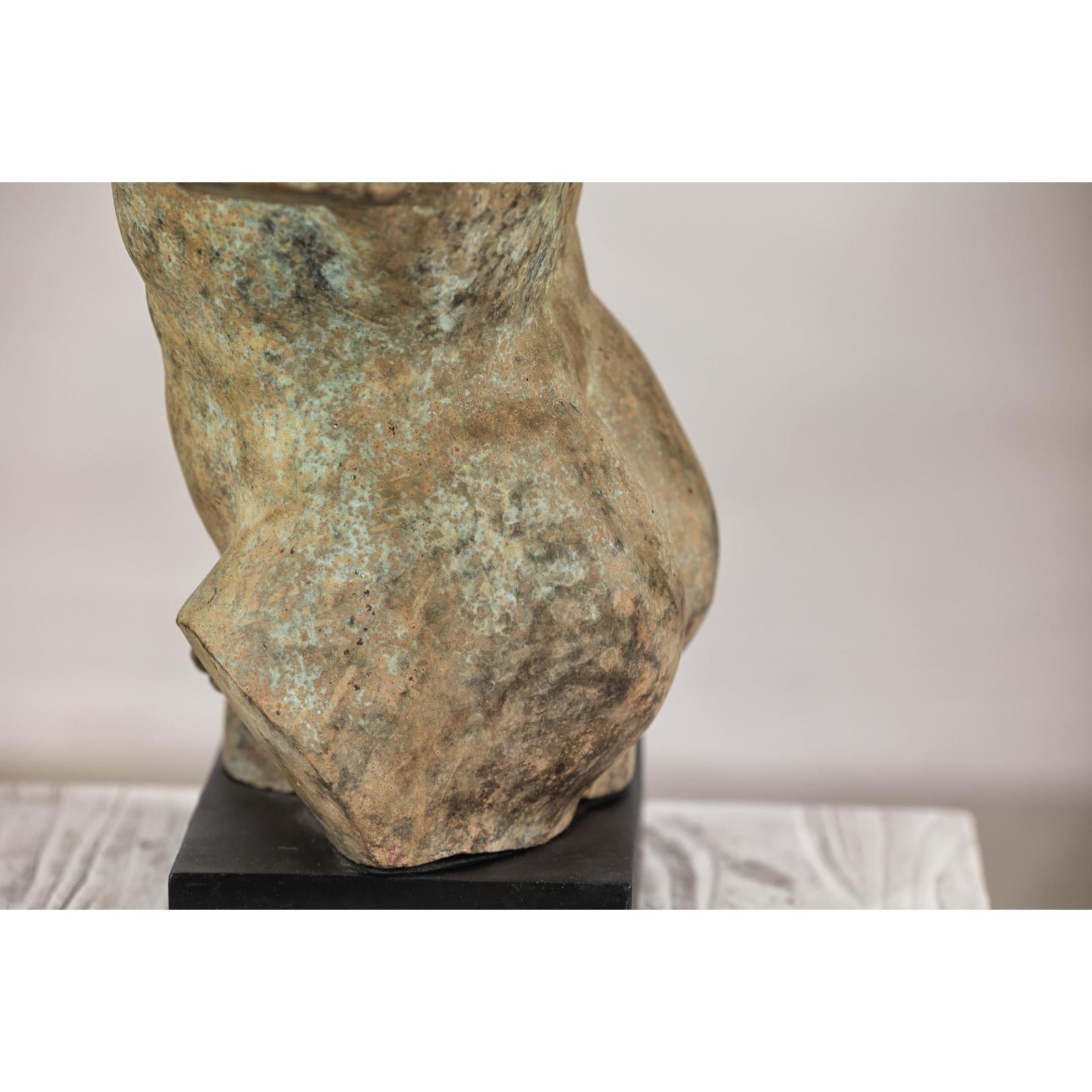 Greco Roman Inspired Classical Bronze Torso Sculpture with Verdigris Patina