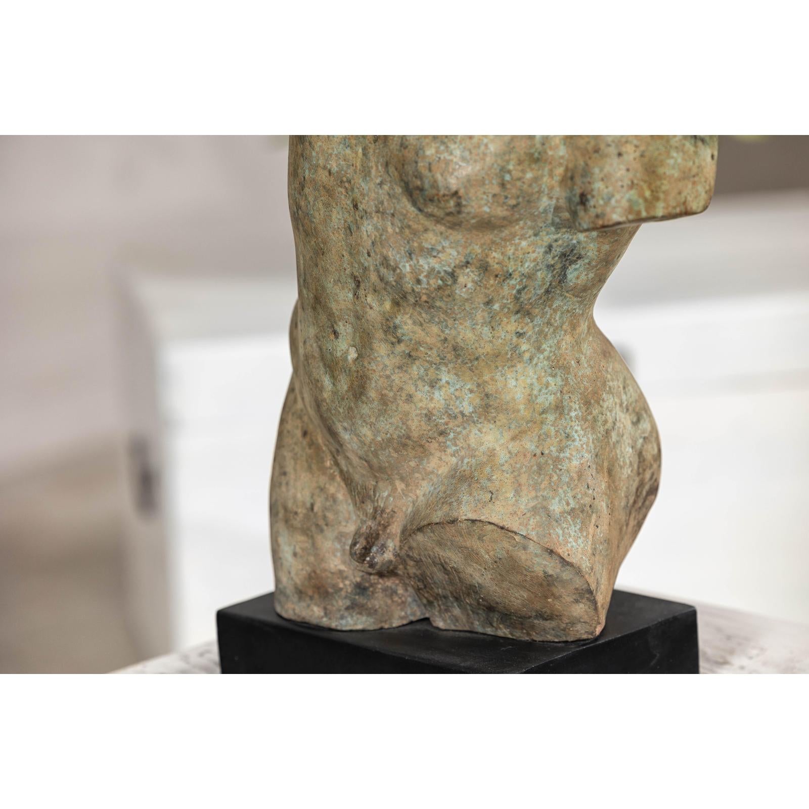 Greco Roman Inspired Classical Bronze Torso Sculpture with Verdigris Patina