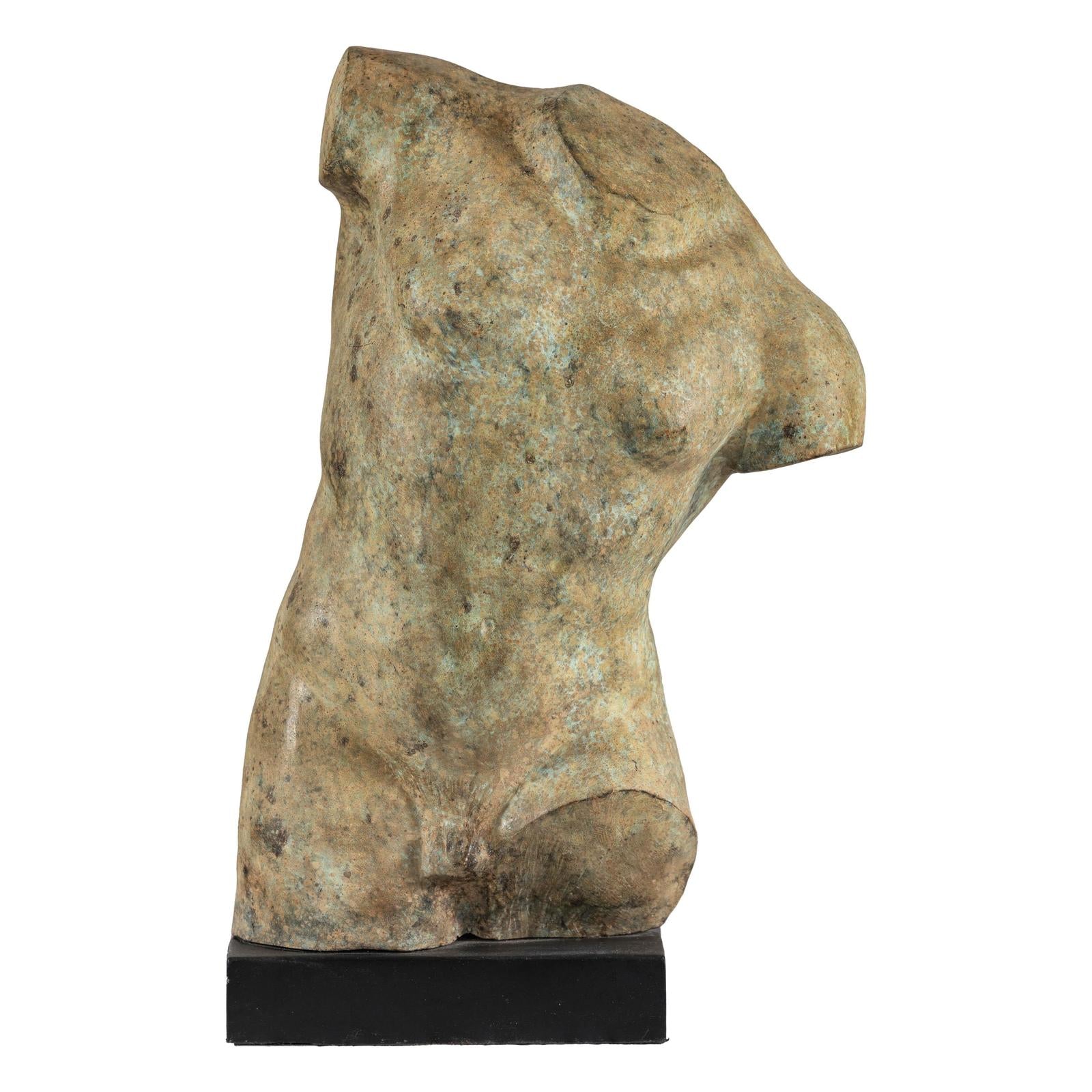 Greco Roman Inspired Classical Bronze Torso Sculpture with Verdigris Patina
