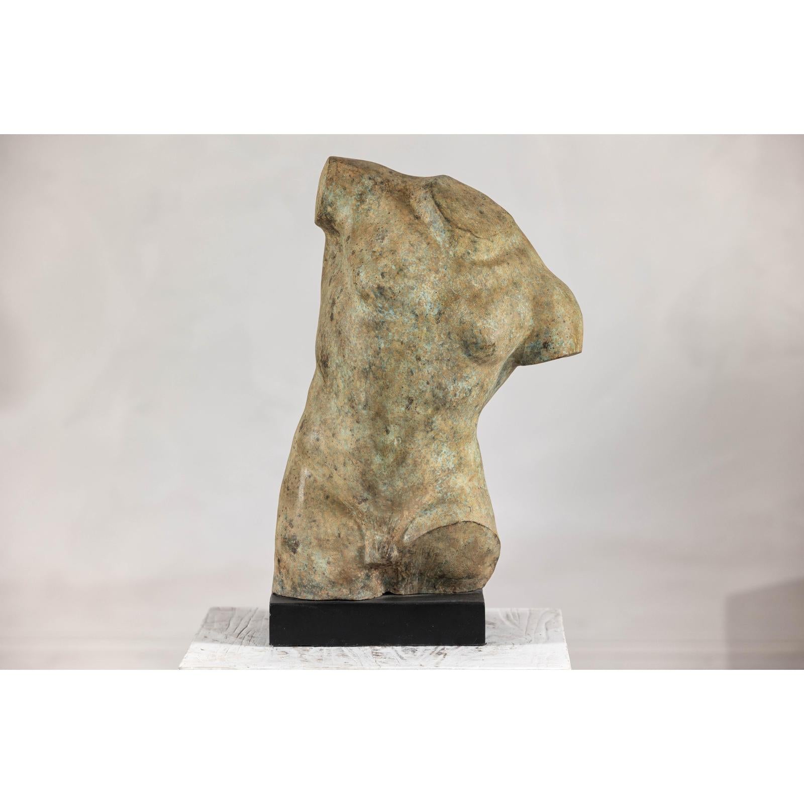 Greco Roman Inspired Classical Bronze Torso Sculpture with Verdigris Patina