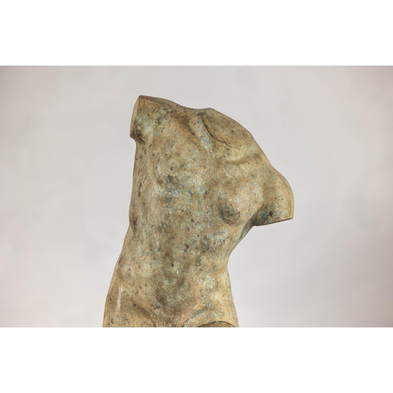 Greco Roman Inspired Classical Bronze Torso Sculpture with Verdigris Patina