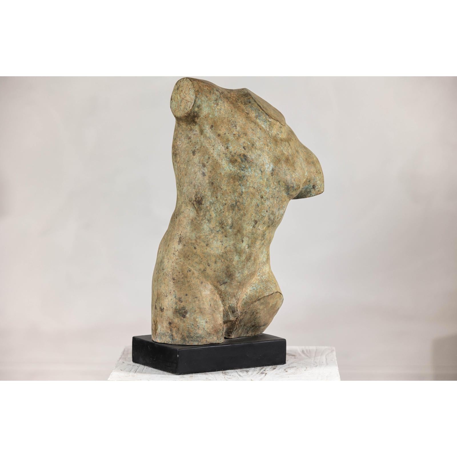 Greco Roman Inspired Classical Bronze Torso Sculpture with Verdigris Patina