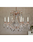 Six-Light Crystal Chandelier with Scrolling Patinated Iron Arms, USA Wired