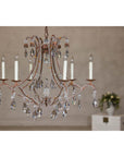 Six-Light Crystal Chandelier with Scrolling Patinated Iron Arms, USA Wired