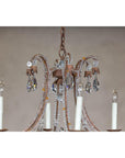 Six-Light Crystal Chandelier with Scrolling Patinated Iron Arms, USA Wired