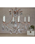 Six-Light Crystal Chandelier with Scrolling Patinated Iron Arms, USA Wired