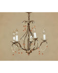 Five Lights Crystal Chandelier with Pink Glass Drops Circa 1950, Wired