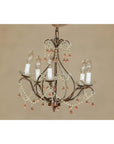 Five Lights Crystal Chandelier with Pink Glass Drops Circa 1950, Wired