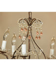 Five Lights Crystal Chandelier with Pink Glass Drops Circa 1950, Wired
