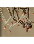 Five Lights Crystal Chandelier with Pink Glass Drops Circa 1950, Wired