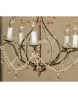 Five Lights Crystal Chandelier with Pink Glass Drops Circa 1950, Wired