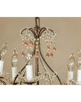 Five Lights Crystal Chandelier with Pink Glass Drops Circa 1950, Wired