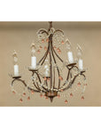 Five Lights Crystal Chandelier with Pink Glass Drops Circa 1950, Wired