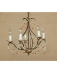 Five Lights Crystal Chandelier with Pink Glass Drops Circa 1950, Wired