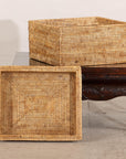 Vintage Country Style Rectangular Rattan Storage Box with Removable Tray Lid