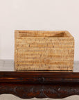 Vintage Country Style Rectangular Rattan Storage Box with Removable Tray Lid