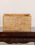 Vintage Country Style Rectangular Rattan Storage Box with Removable Tray Lid