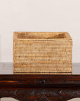 Vintage Country Style Rectangular Rattan Storage Box with Removable Tray Lid