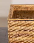 Vintage Country Style Rectangular Rattan Storage Box with Removable Tray Lid