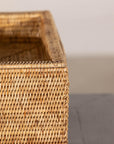 Vintage Country Style Rectangular Rattan Storage Box with Removable Tray Lid
