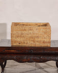 Vintage Country Style Rectangular Rattan Storage Box with Removable Tray Lid
