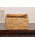 Vintage Country Style Rectangular Rattan Storage Box with Removable Tray Lid