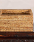 Vintage Country Style Rectangular Rattan Storage Box with Removable Tray Lid