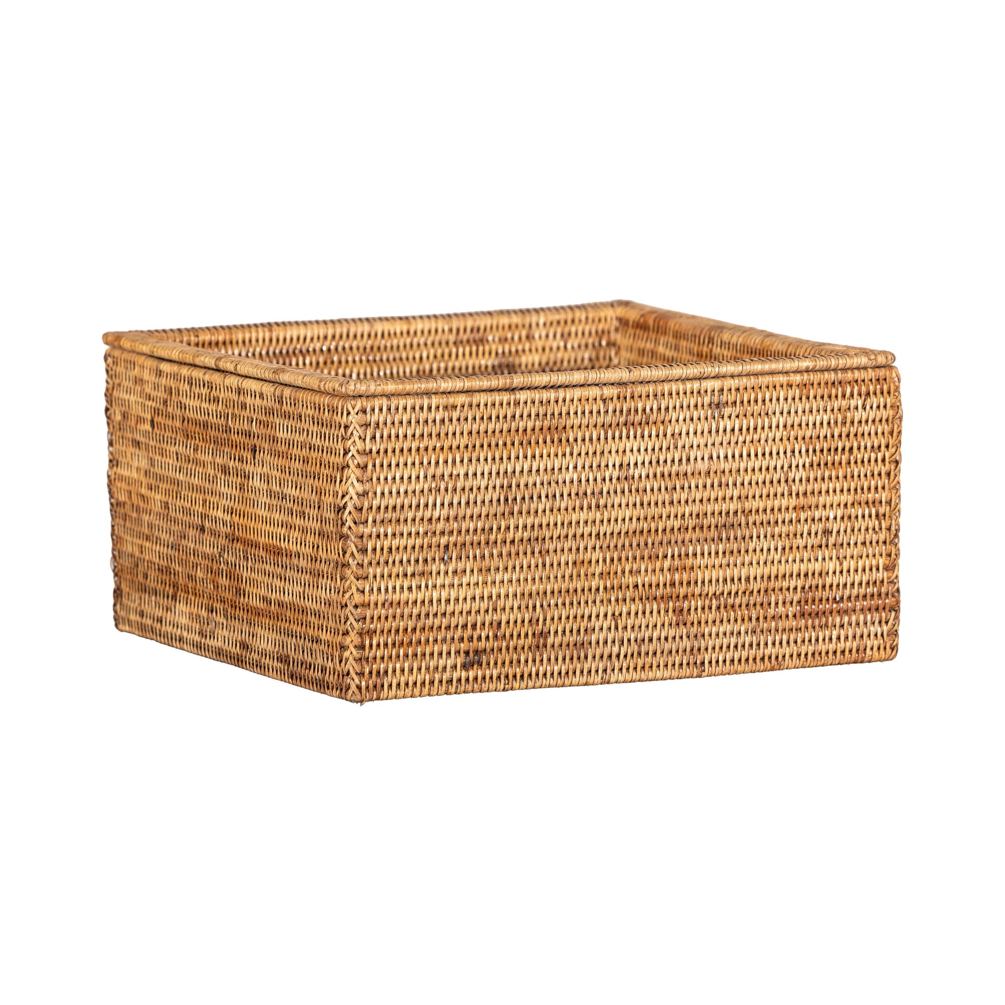 Vintage Country Style Rectangular Rattan Storage Box with Removable Tray Lid