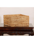 Vintage Country Style Rectangular Rattan Storage Box with Removable Tray Lid