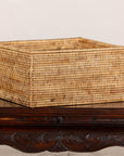 Vintage Country Style Rectangular Rattan Storage Box with Removable Tray Lid
