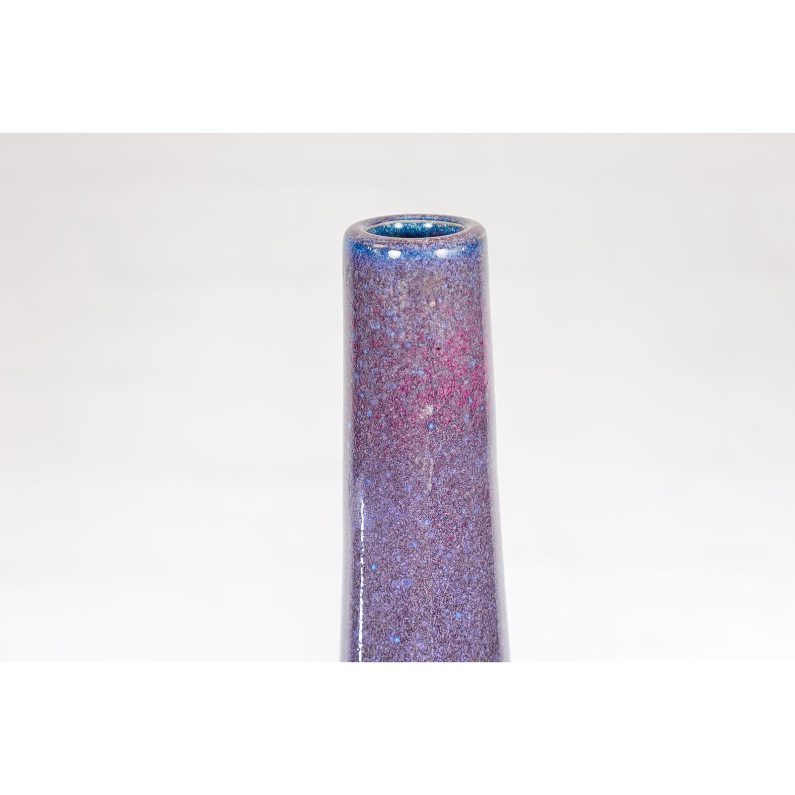 White & Purple Ceramic Vase with Skinny Neck
