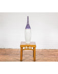White & Purple Ceramic Vase with Skinny Neck