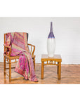 White & Purple Ceramic Vase with Skinny Neck