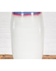 White & Purple Ceramic Vase with Skinny Neck