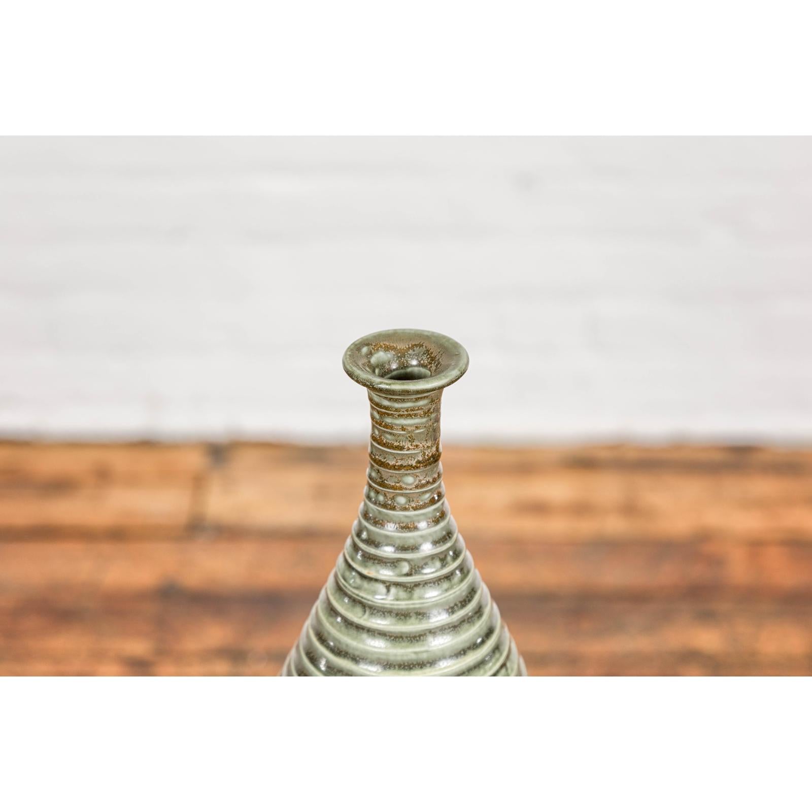 Tall & Slender Green Glazed Ceramic Vase