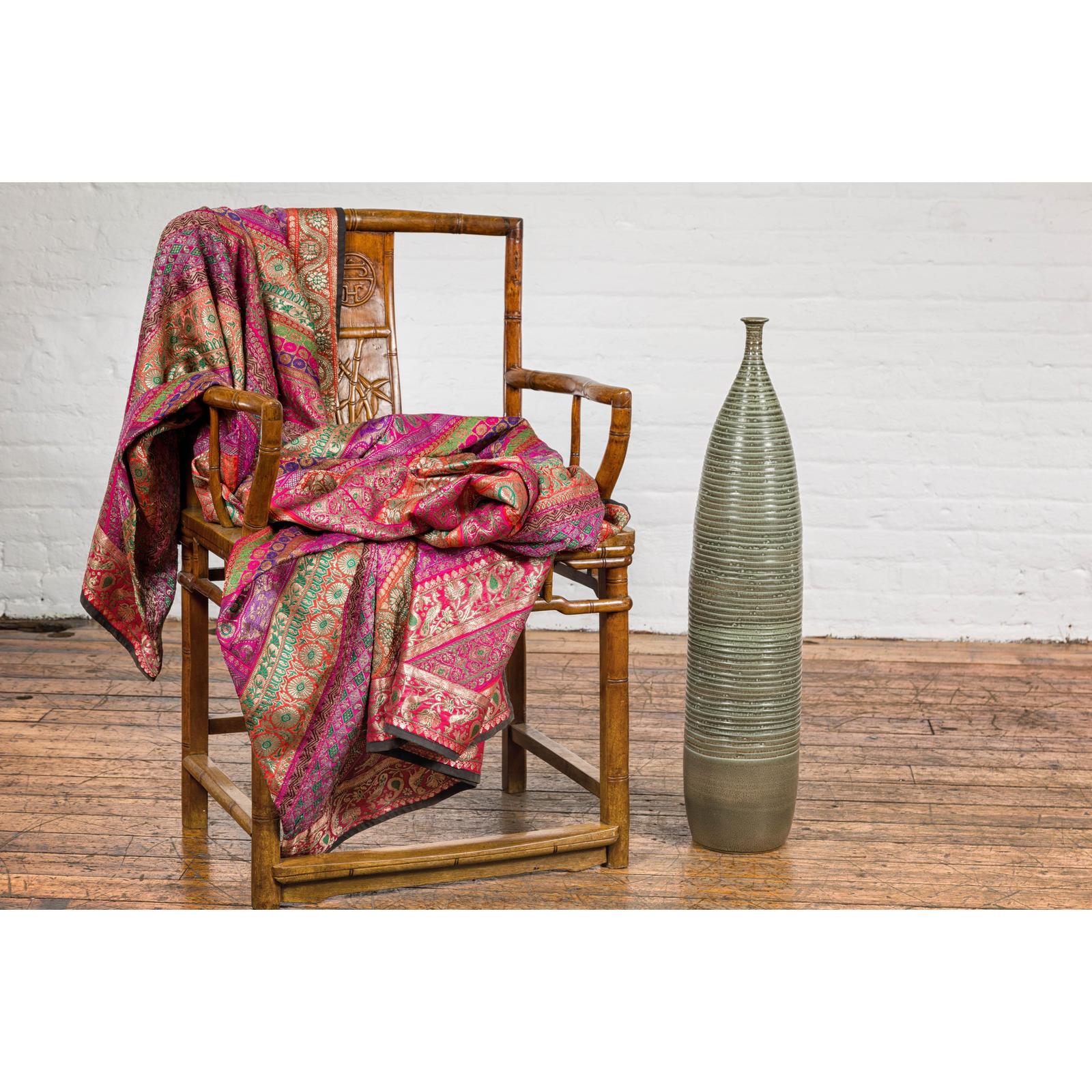 Tall & Slender Green Glazed Ceramic Vase