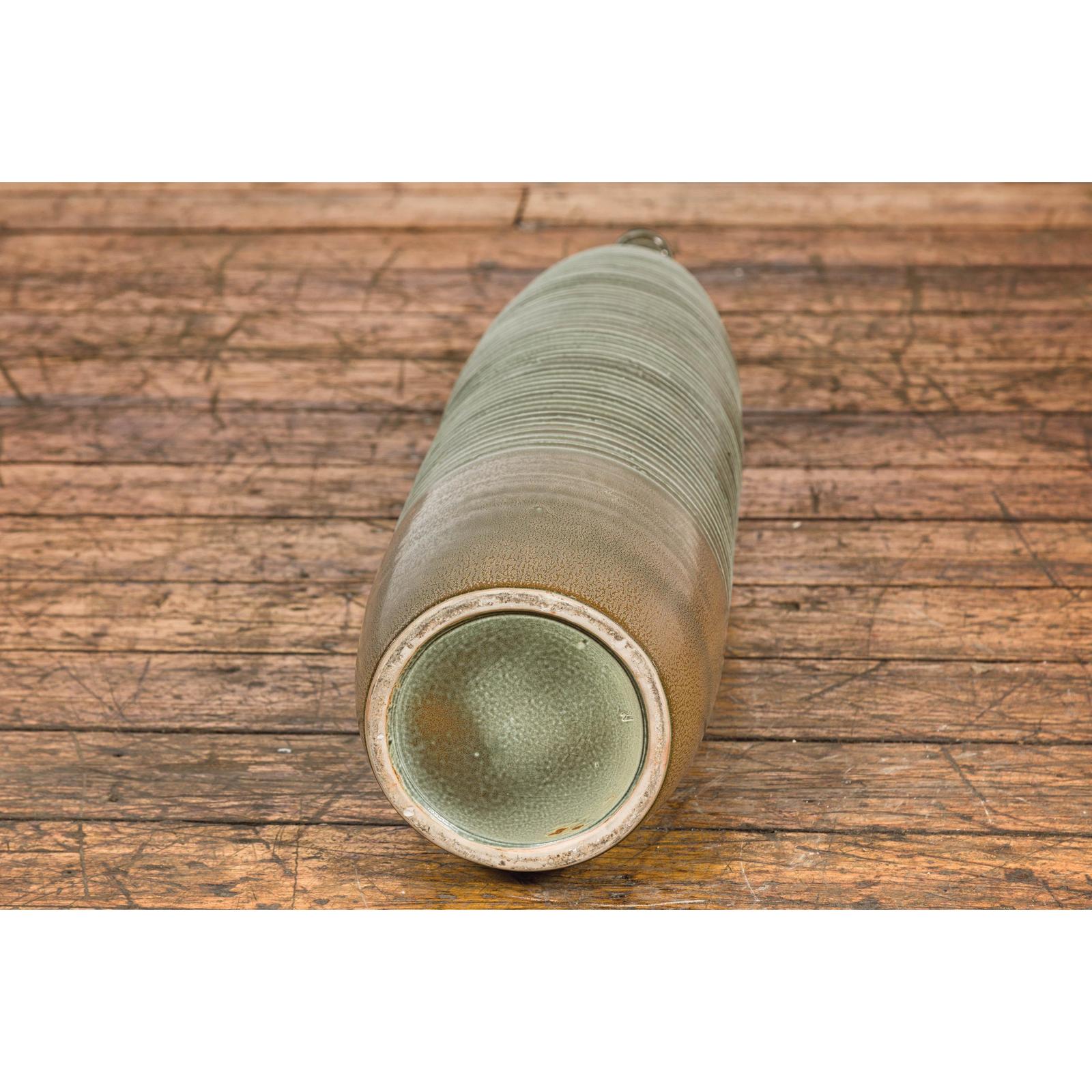 Tall & Slender Green Glazed Ceramic Vase