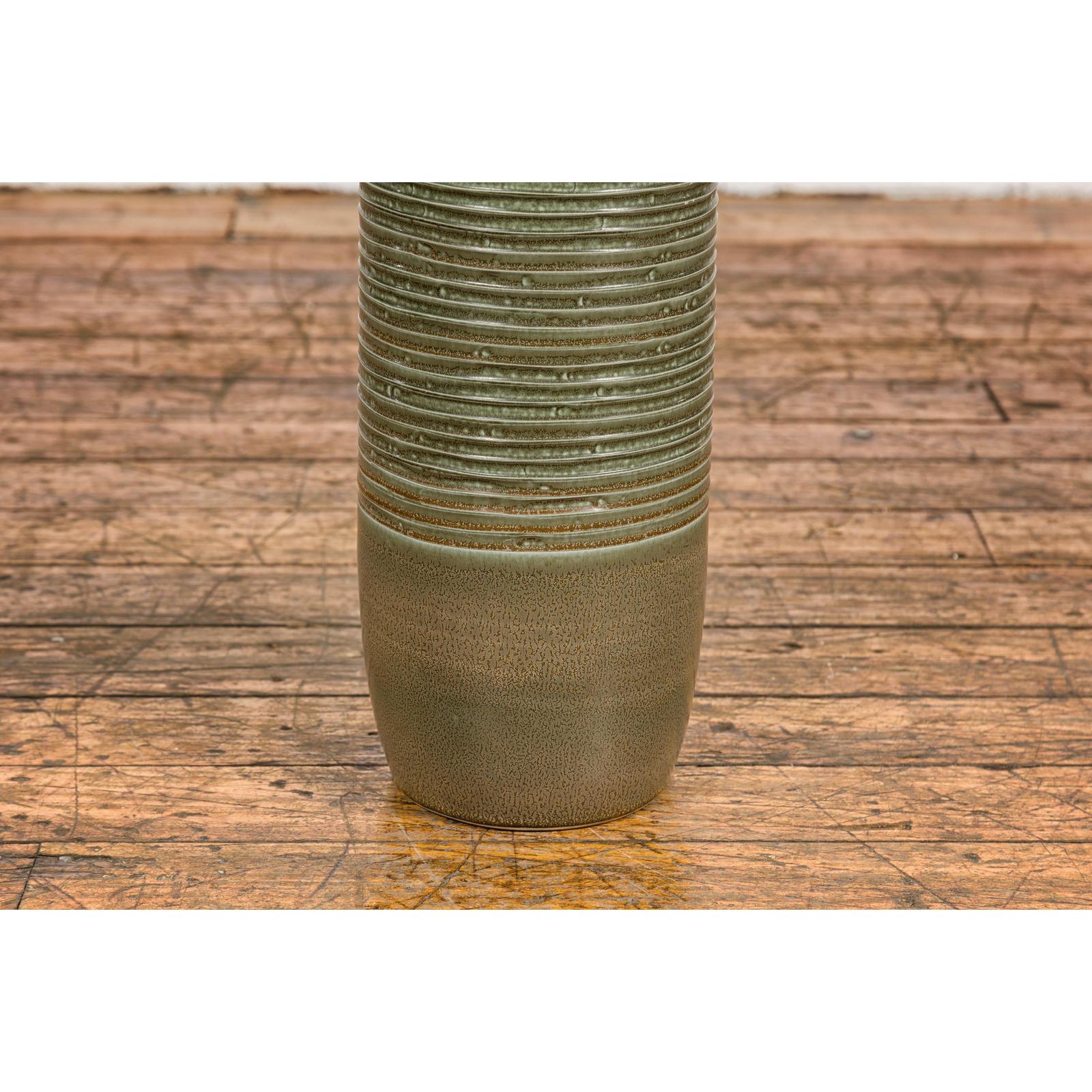 Tall & Slender Green Glazed Ceramic Vase
