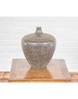 Artisan Handmade Brown Glazed Ceramic Vase with Textured Cream Stokes