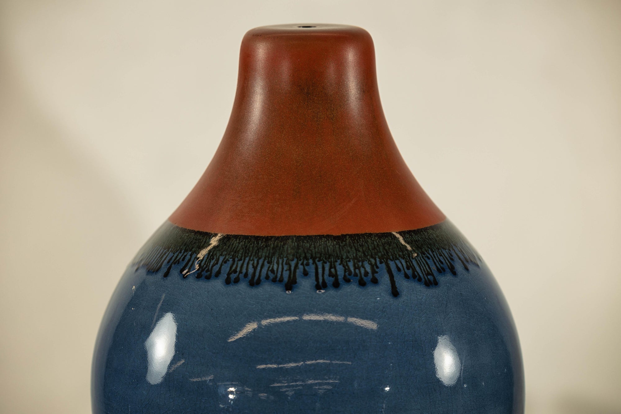 Pair of Artisan Ceramic Vases in Midnight Blue, Pre-Drilled for Lamp Conversion