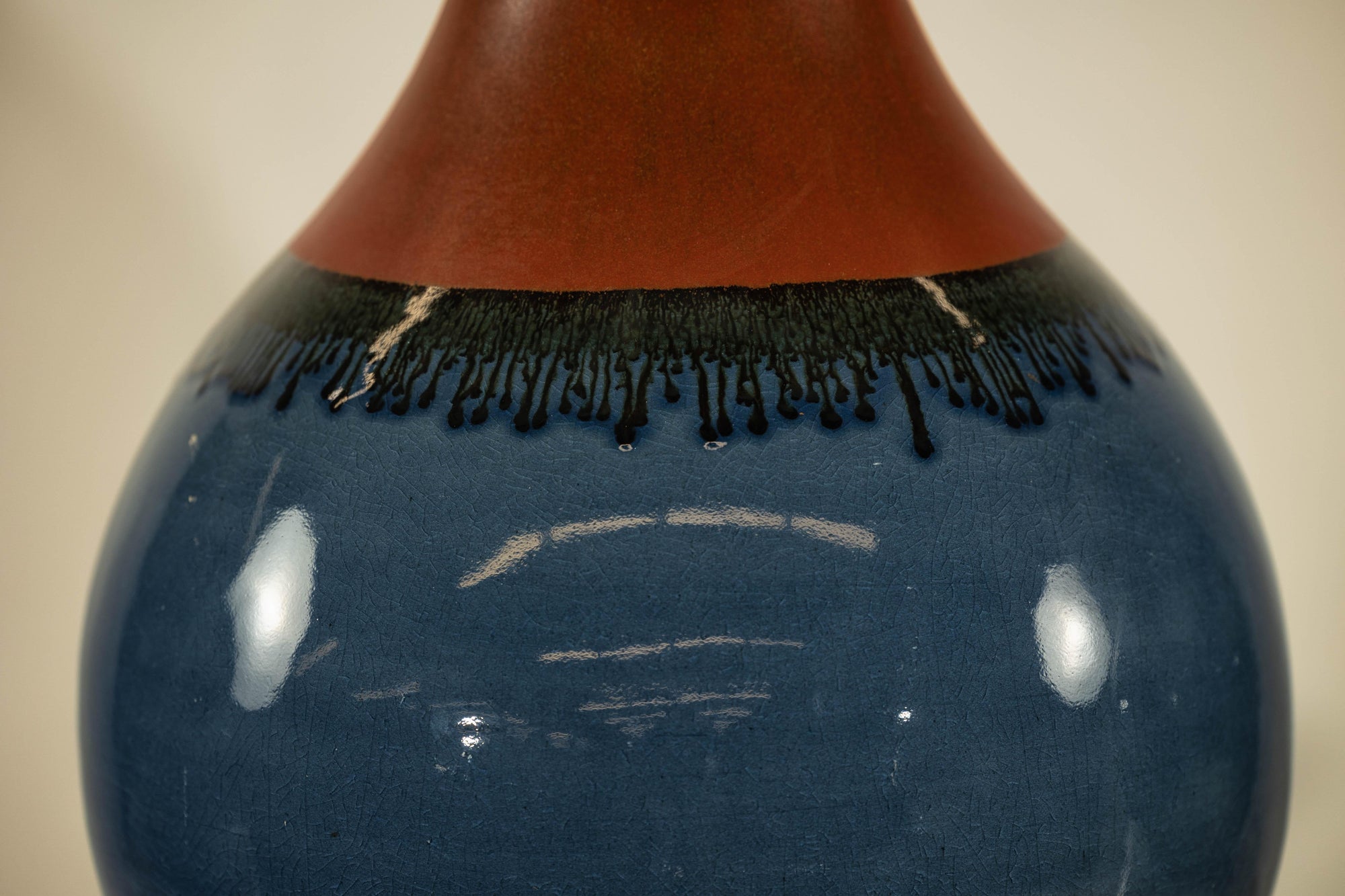 Pair of Artisan Ceramic Vases in Midnight Blue, Pre-Drilled for Lamp Conversion