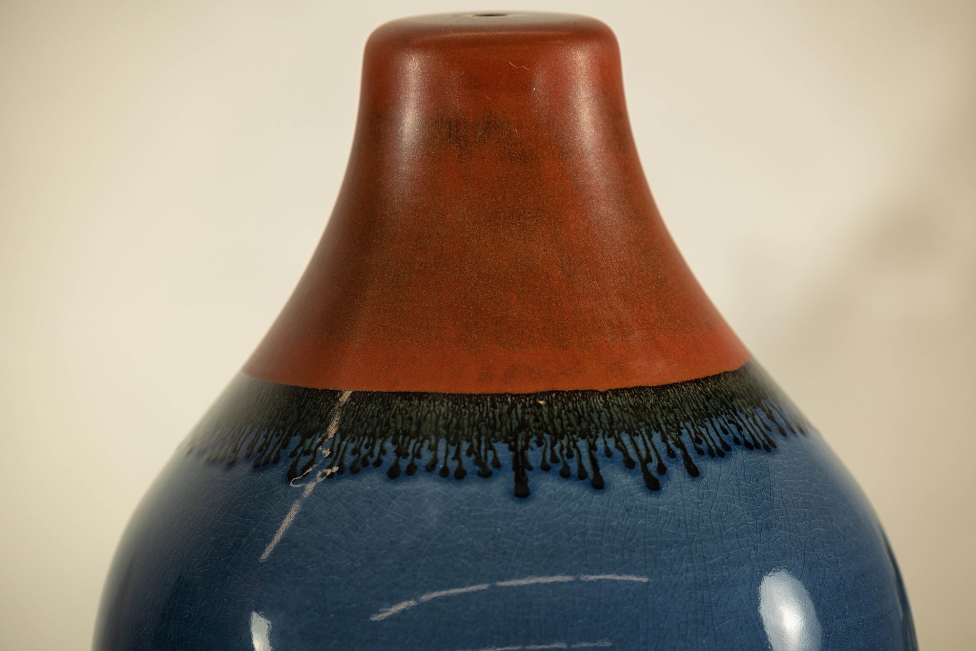 Pair of Artisan Ceramic Vases in Midnight Blue, Pre-Drilled for Lamp Conversion