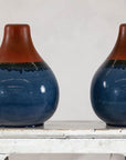 Pair of Artisan Ceramic Vases in Midnight Blue, Pre-Drilled for Lamp Conversion