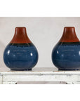 Pair of Artisan Ceramic Vases in Midnight Blue, Pre-Drilled for Lamp Conversion